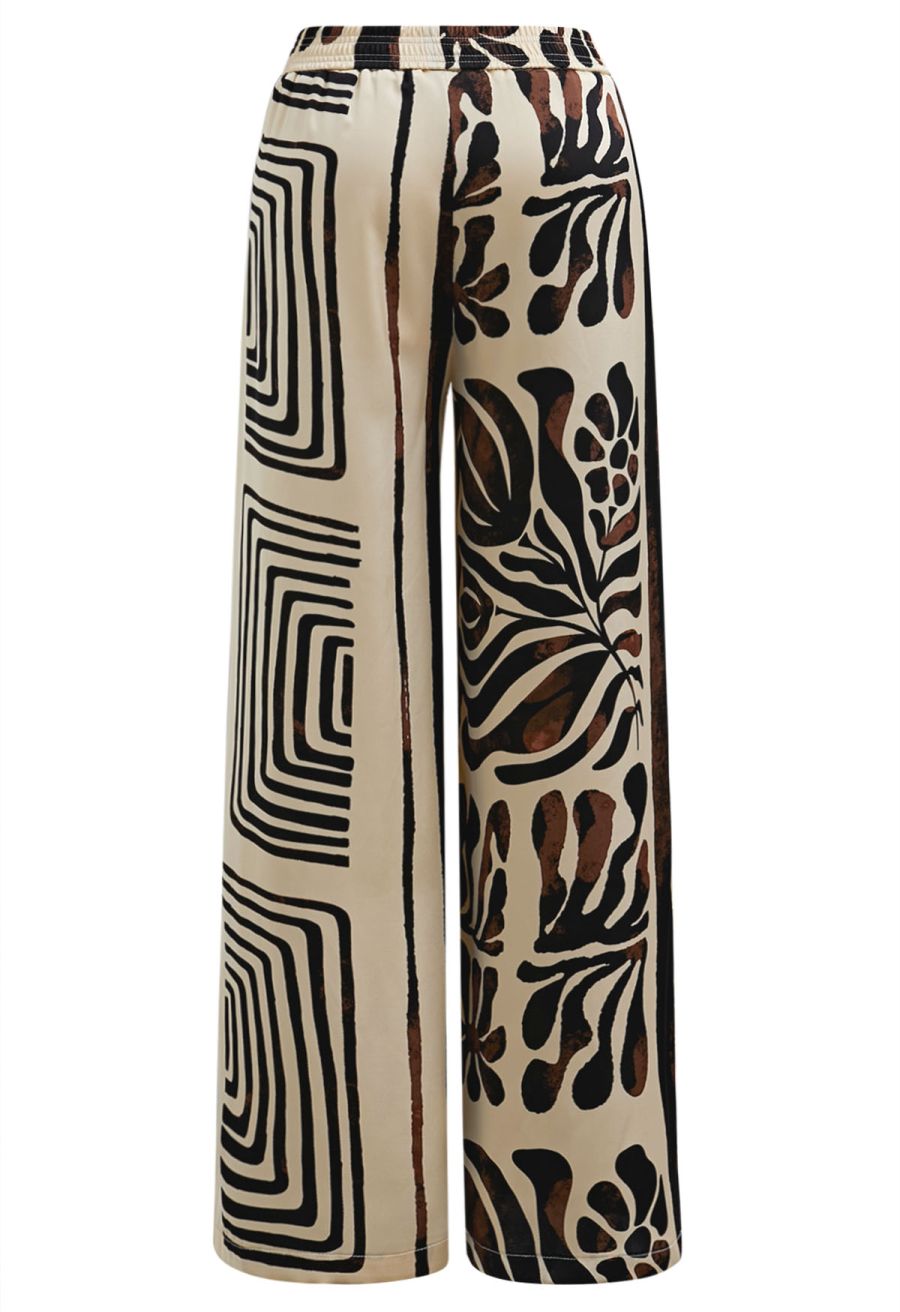 Two-Tone Exotic Tile Printed Satin Pants