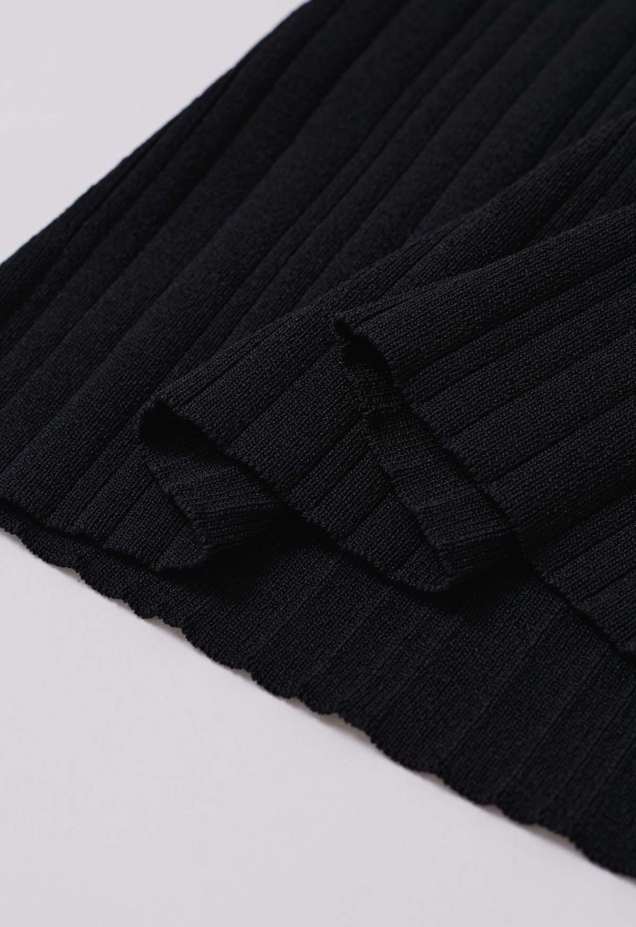 Bowknot Neck Sleeveless Knit Top in Black