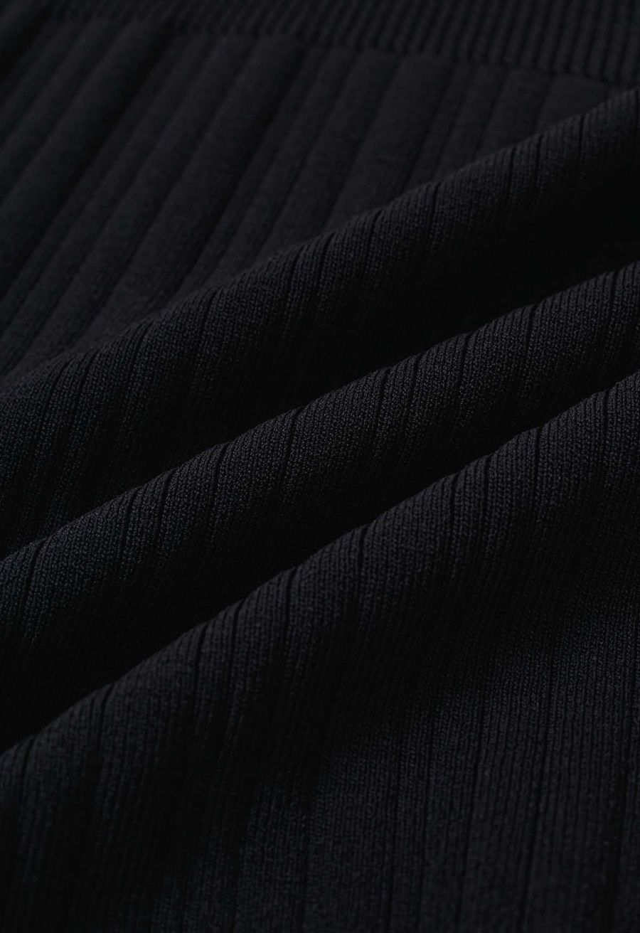 Bowknot Neck Sleeveless Knit Top in Black