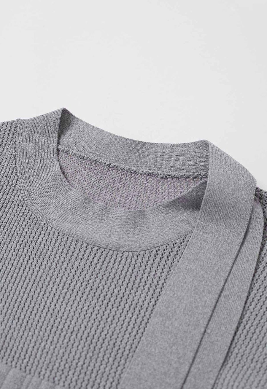 Bowknot Neck Sleeveless Knit Top in Grey