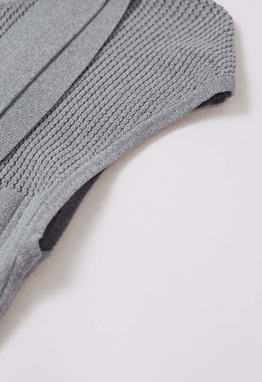 Bowknot Neck Sleeveless Knit Top in Grey