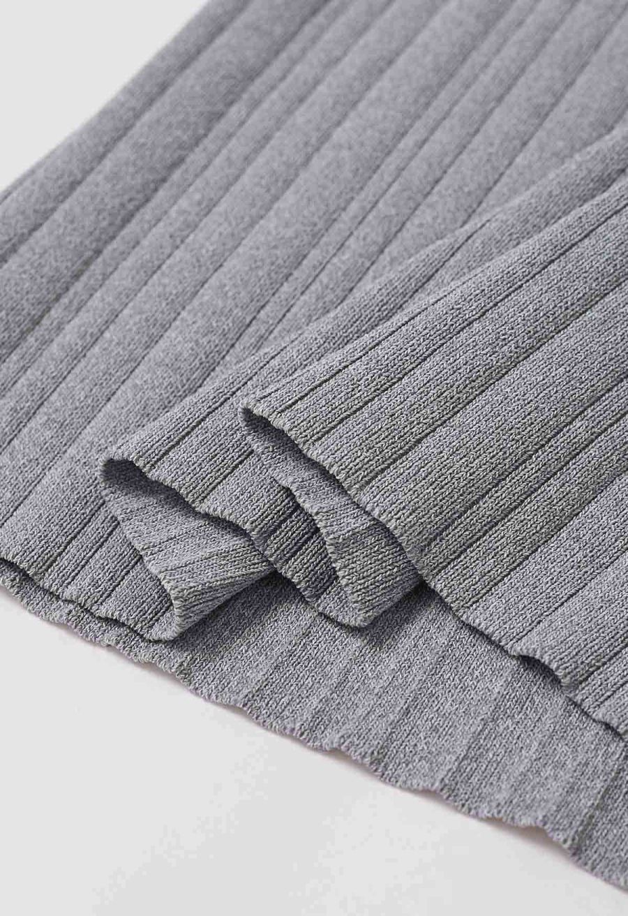Bowknot Neck Sleeveless Knit Top in Grey