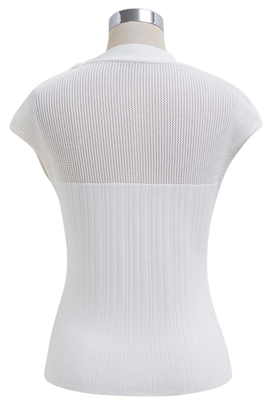 Bowknot Neck Sleeveless Knit Top in White