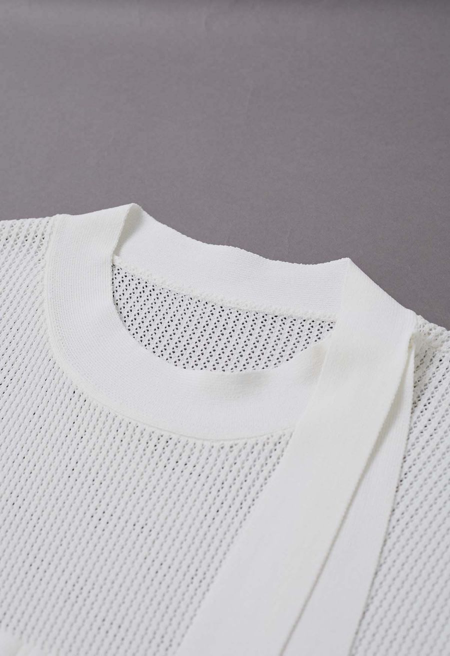 Bowknot Neck Sleeveless Knit Top in White