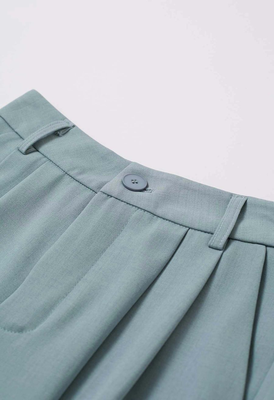 Tailored Straight Leg Belted Pants in Turquoise
