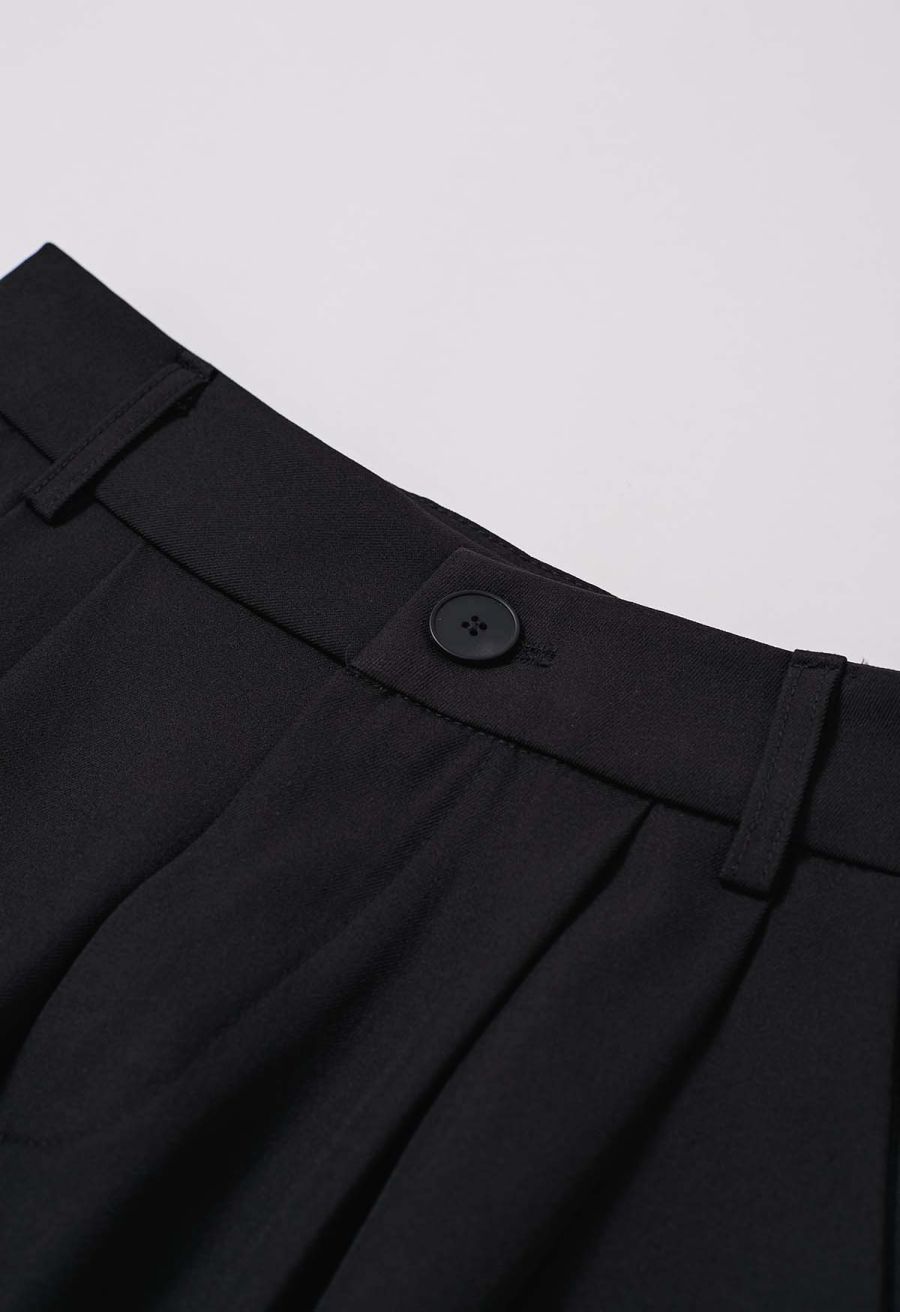 Tailored Straight Leg Belted Pants in Black