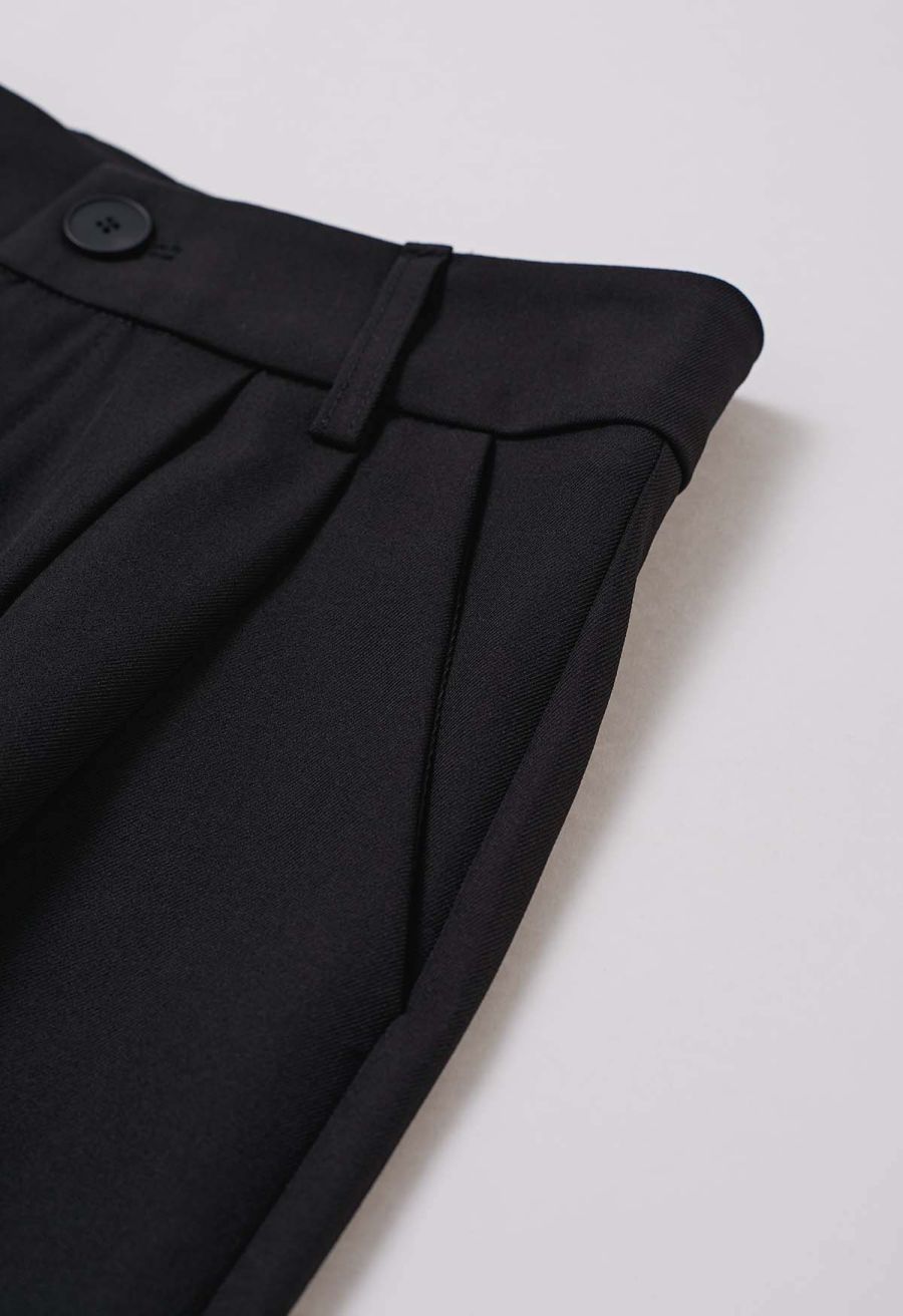 Tailored Straight Leg Belted Pants in Black