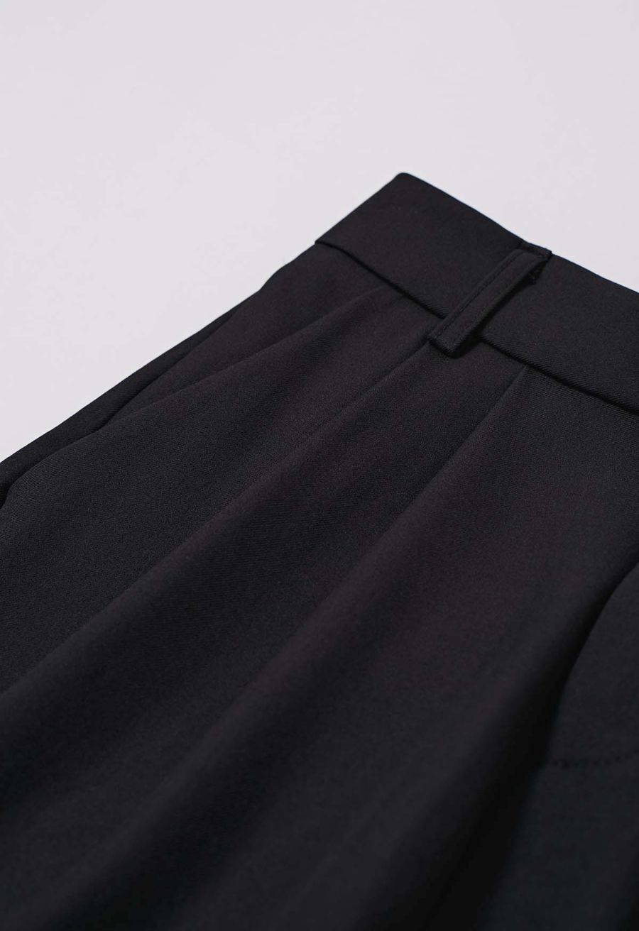 Tailored Straight Leg Belted Pants in Black