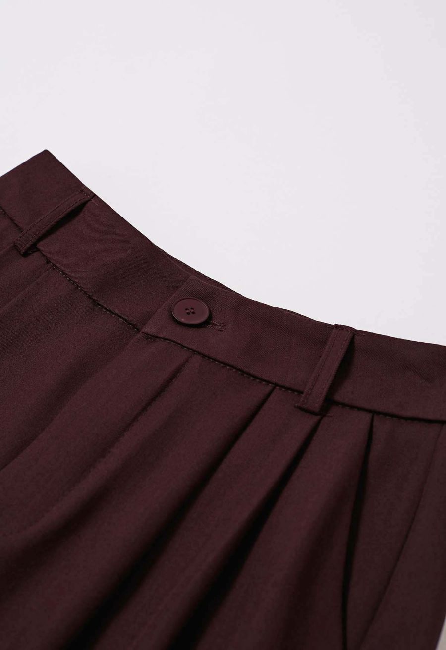 Tailored Straight Leg Belted Pants in Plum