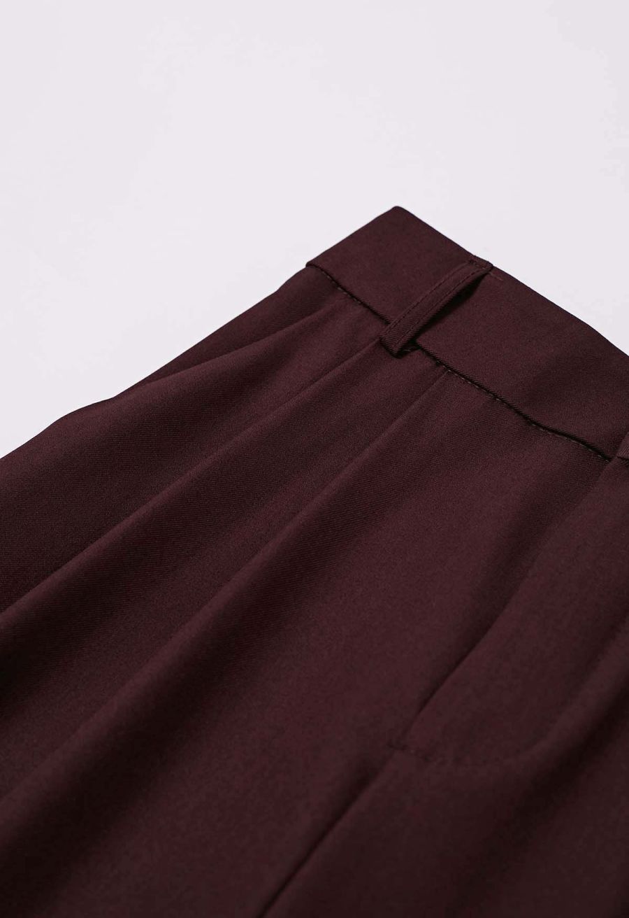 Tailored Straight Leg Belted Pants in Plum