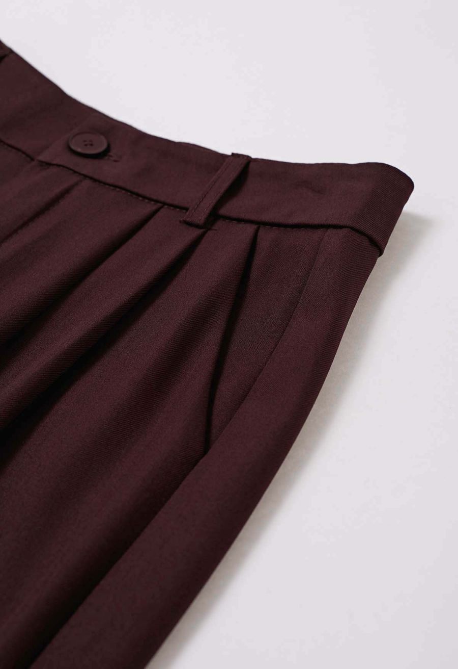 Tailored Straight Leg Belted Pants in Plum