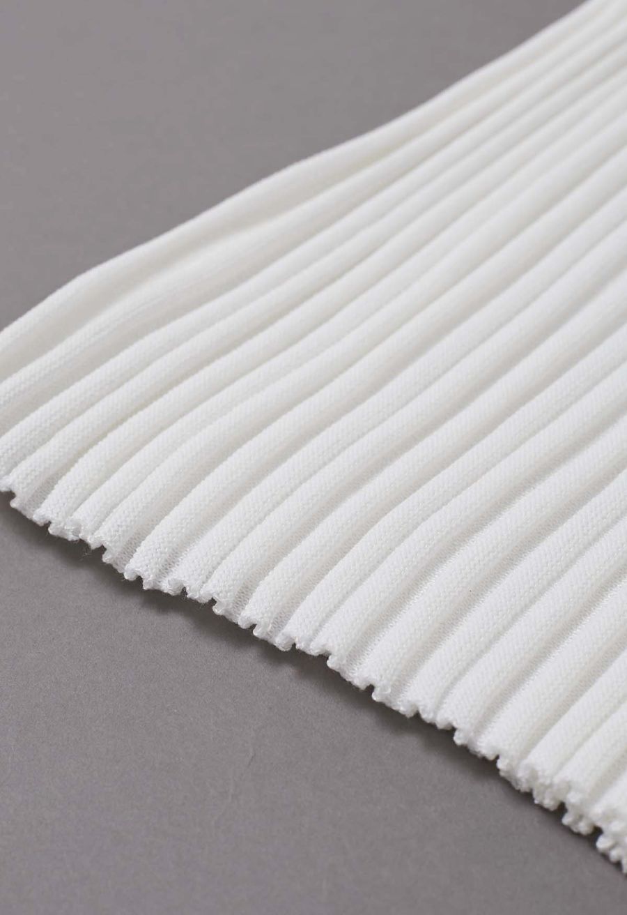 Mesh Inserted Mock Neck Ribbed Knit Tank Top in White