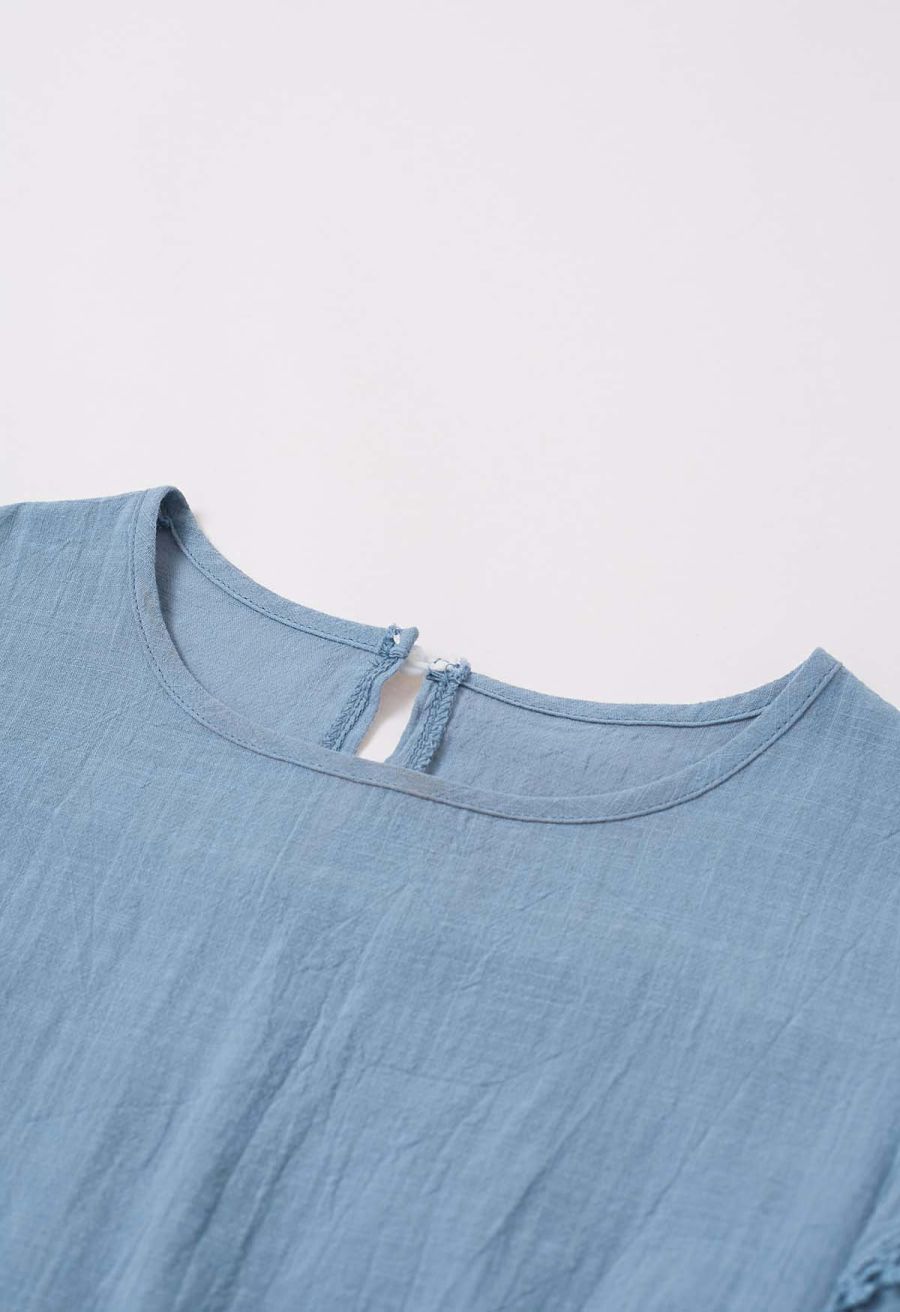 Lace Ruffle Sleeve Cotton Dolly Top in Blue