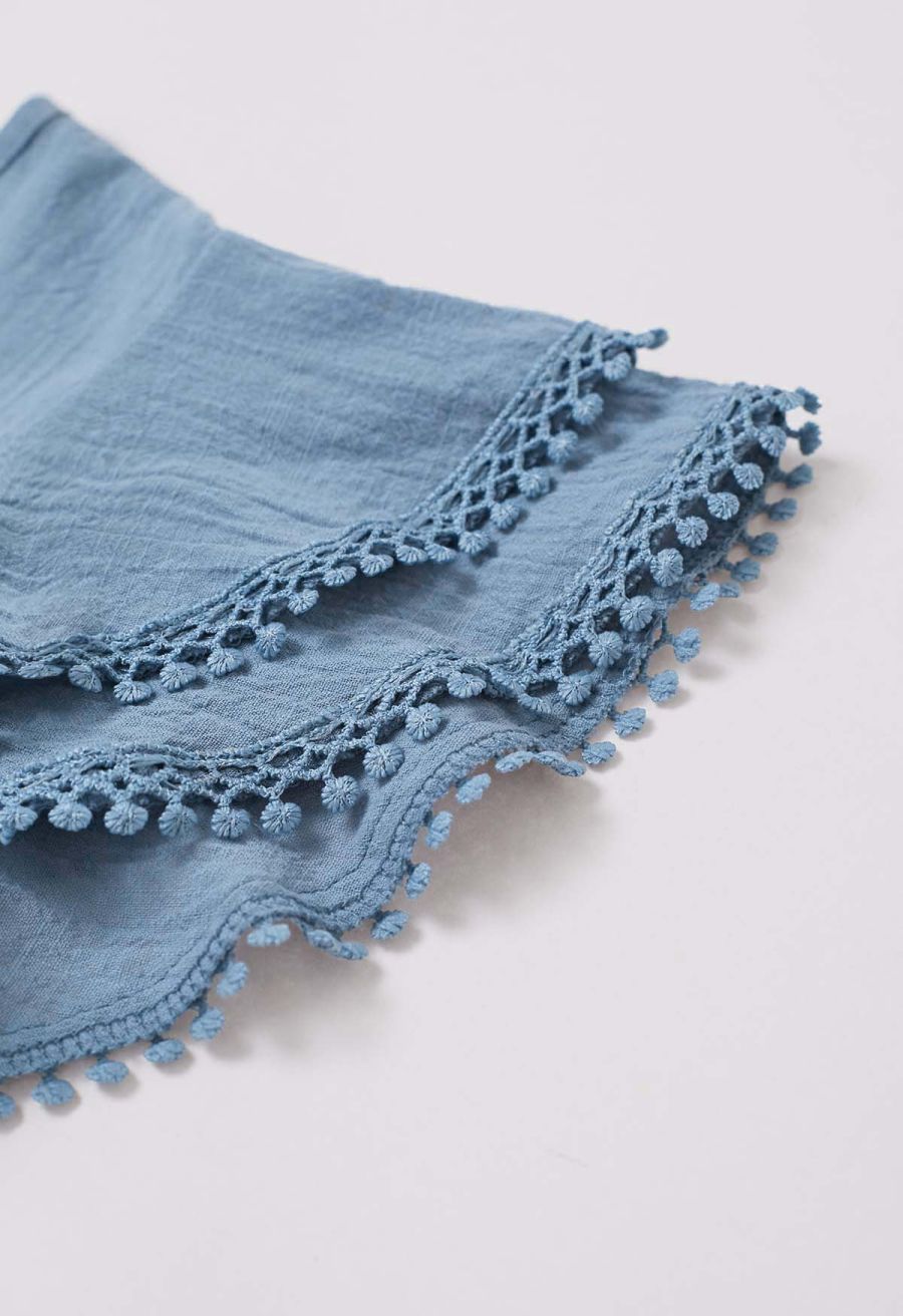 Lace Ruffle Sleeve Cotton Dolly Top in Blue