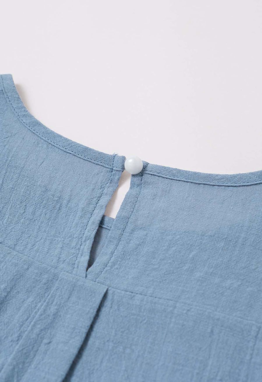 Lace Ruffle Sleeve Cotton Dolly Top in Blue