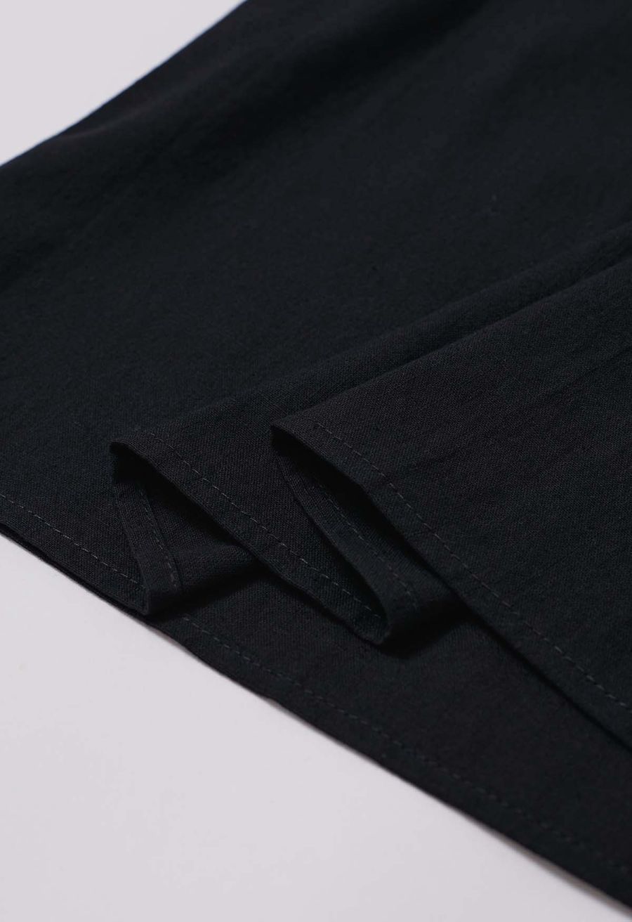 Lace Ruffle Sleeve Cotton Dolly Top in Black