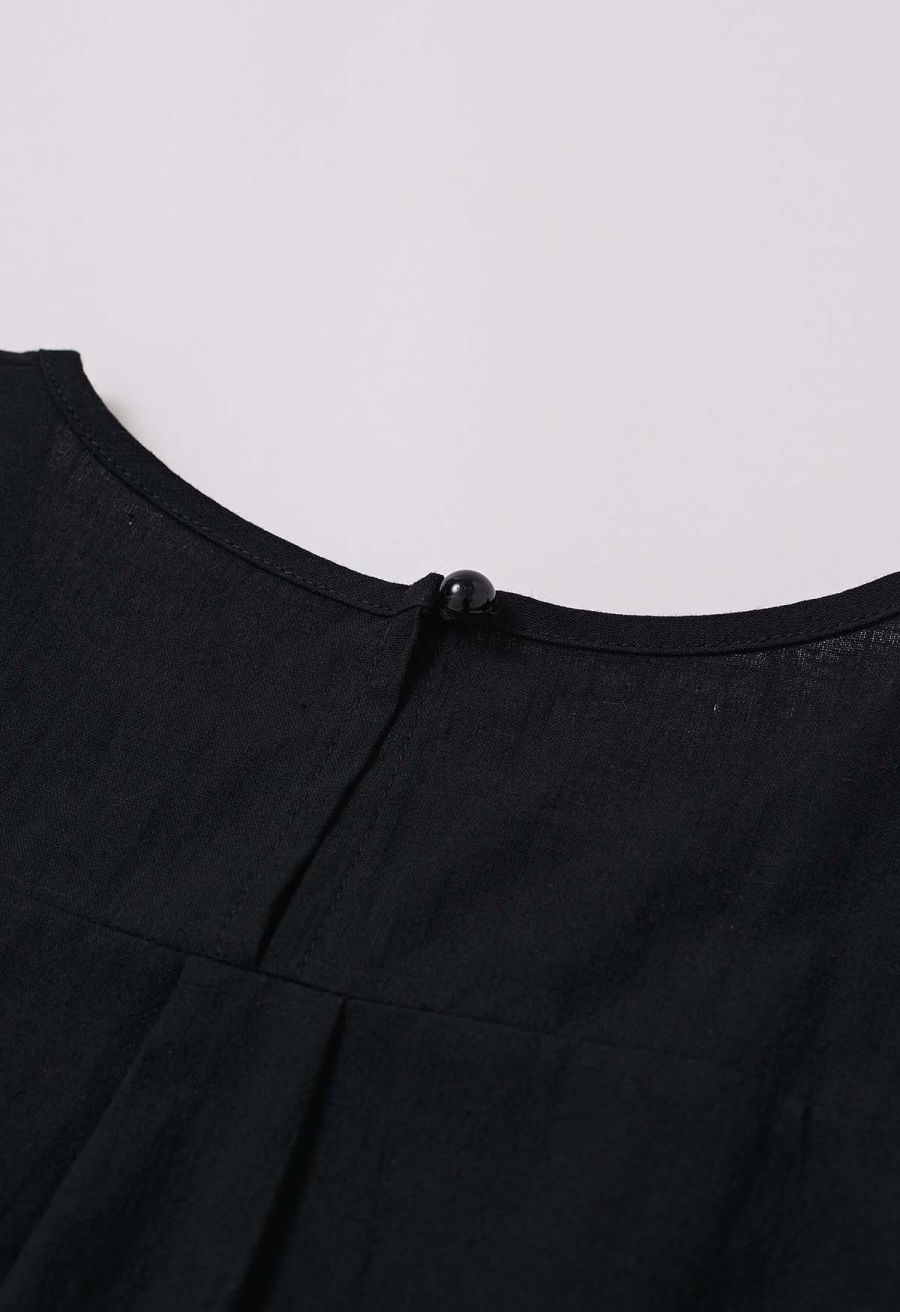 Lace Ruffle Sleeve Cotton Dolly Top in Black