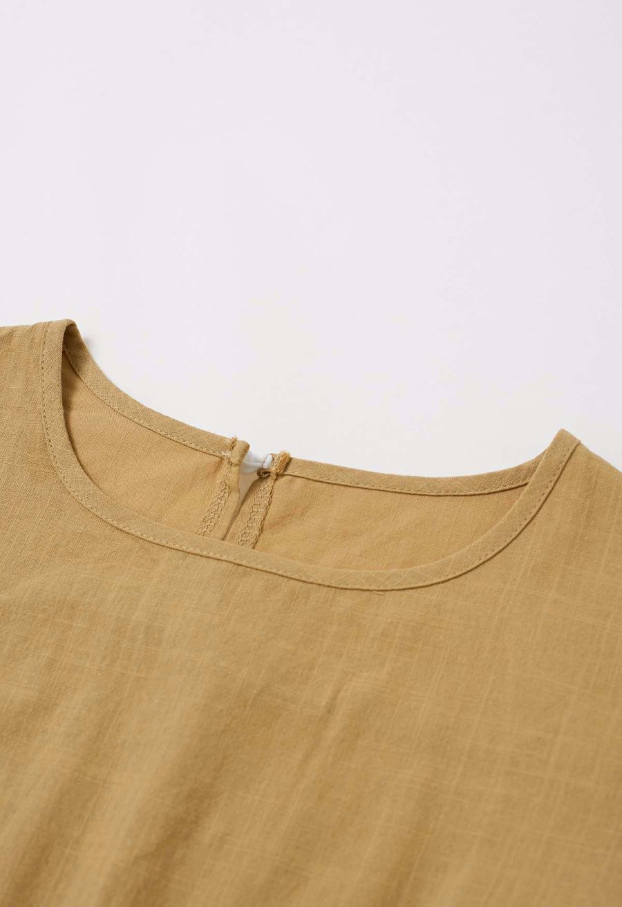 Lace Ruffle Sleeve Cotton Dolly Top in Tan