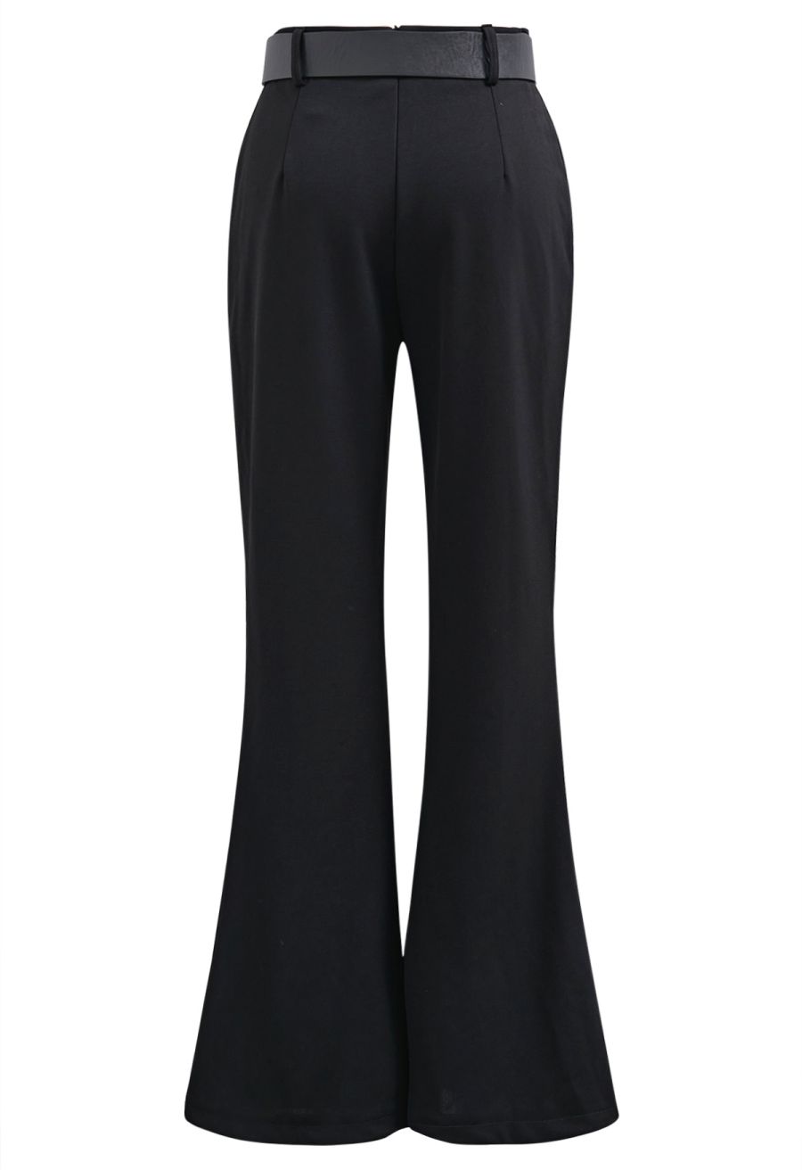 Rose Belt Back Zip Flare Hem Pants