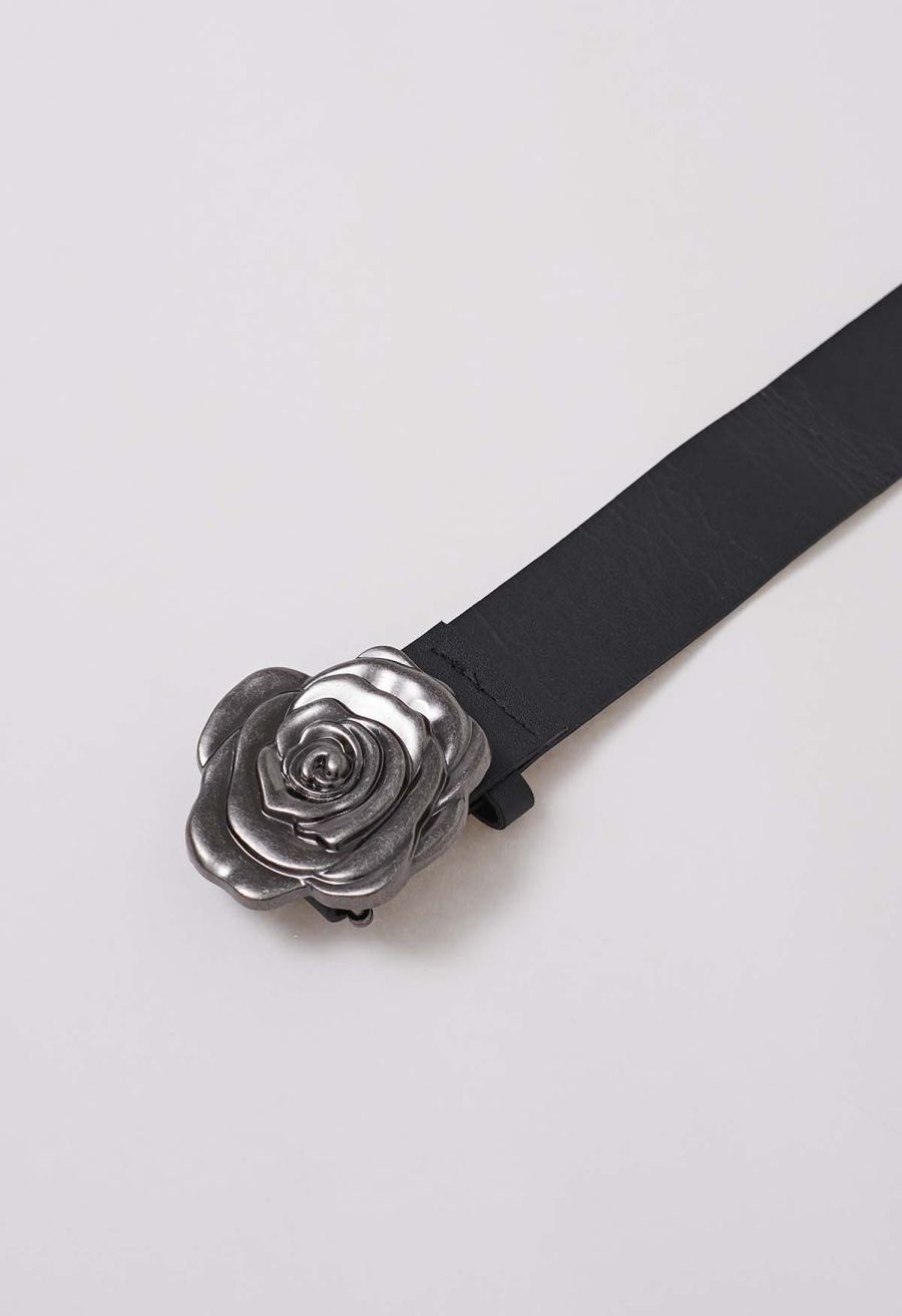Rose Belt Back Zip Flare Hem Pants