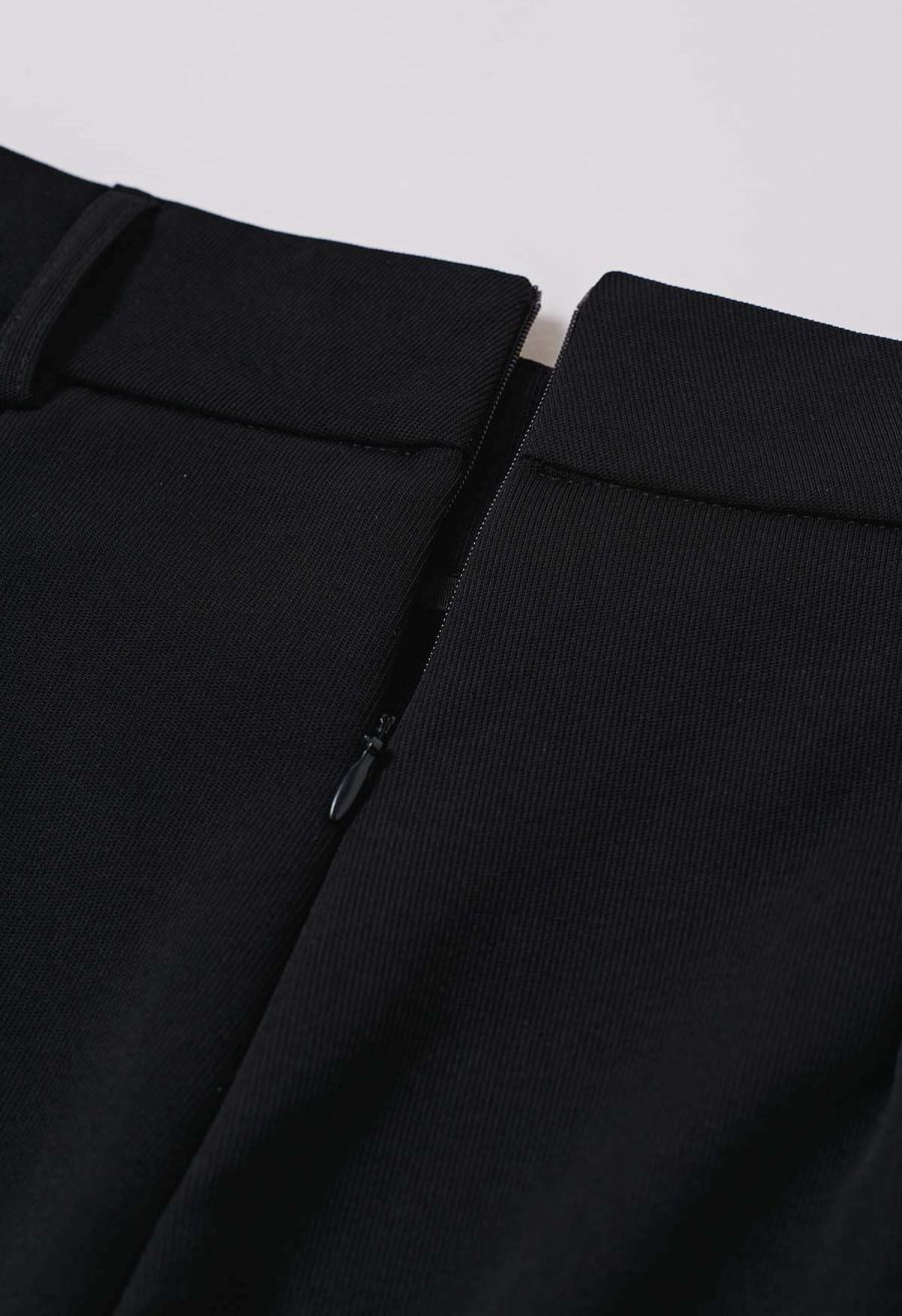 Rose Belt Back Zip Flare Hem Pants