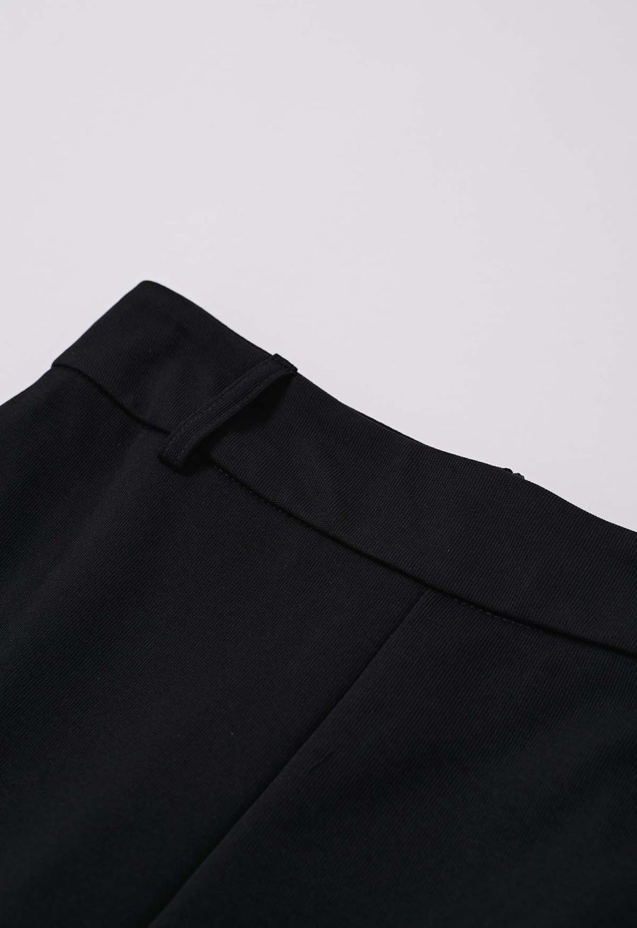Rose Belt Back Zip Flare Hem Pants