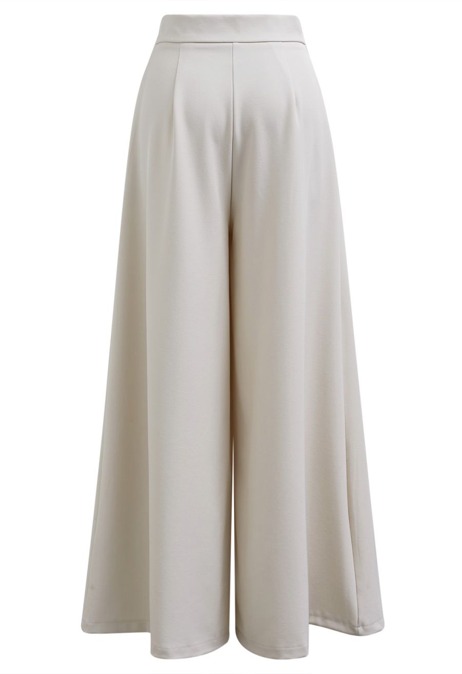 Adjustable Button-Waist Wide-Leg Pants in Ivory