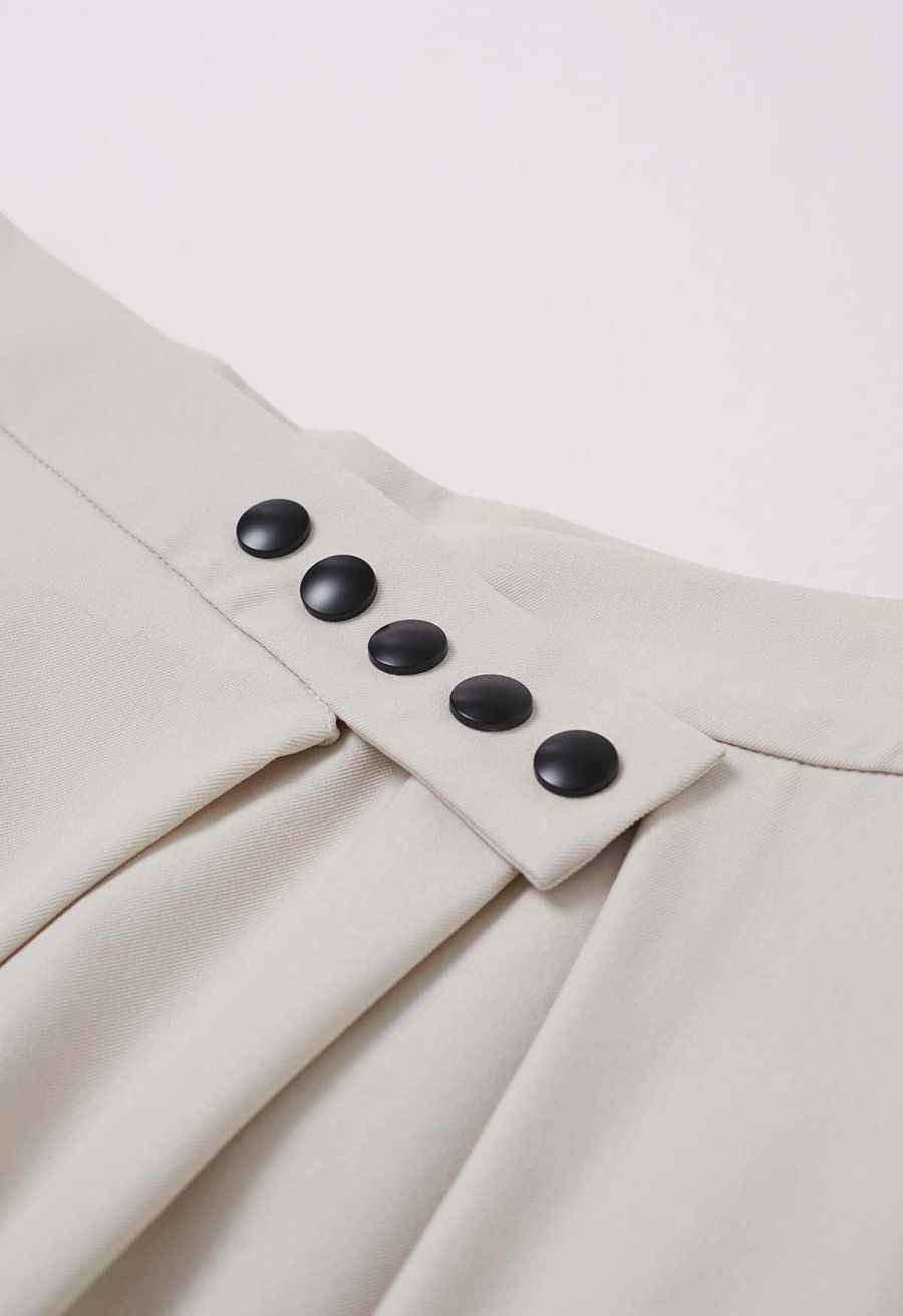 Adjustable Button-Waist Wide-Leg Pants in Ivory