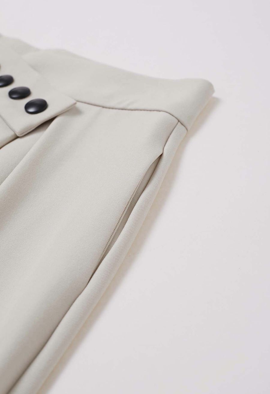 Adjustable Button-Waist Wide-Leg Pants in Ivory