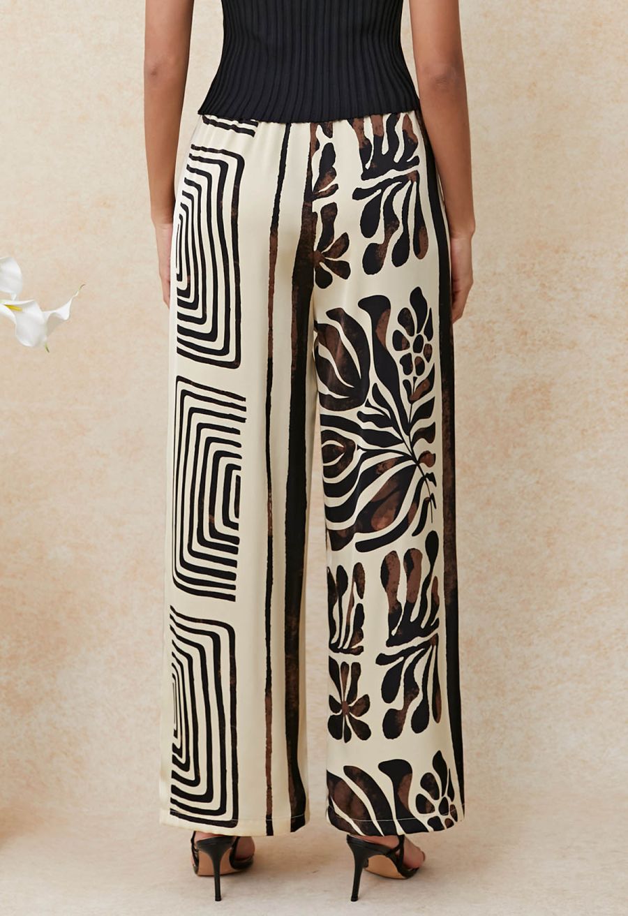 Two-Tone Exotic Tile Printed Satin Pants