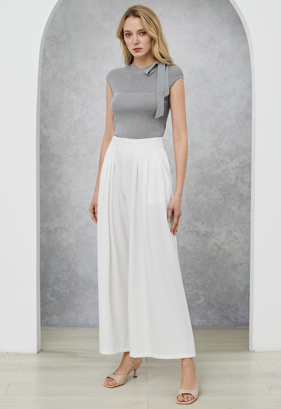 Bowknot Neck Sleeveless Knit Top in Grey
