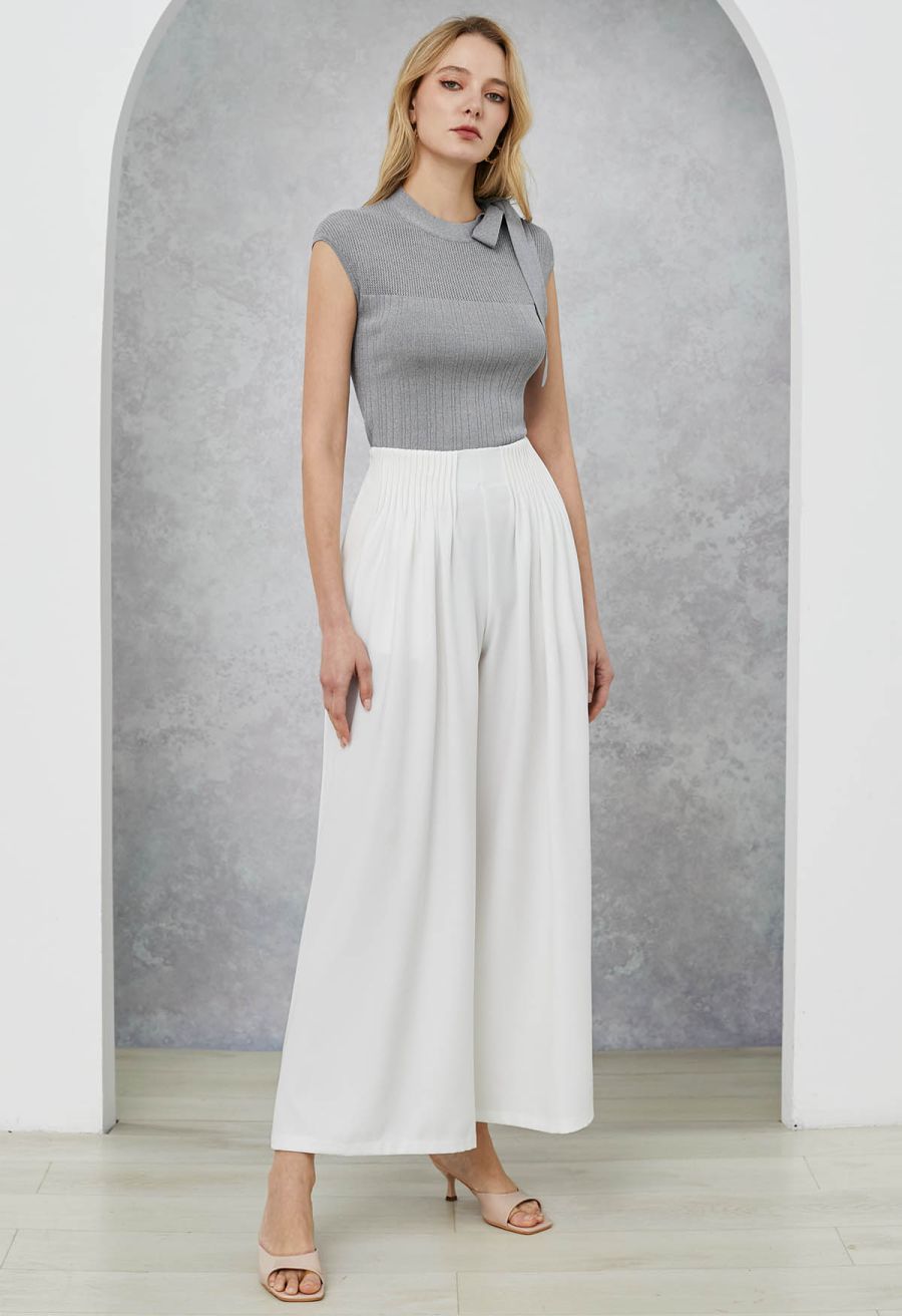 Bowknot Neck Sleeveless Knit Top in Grey