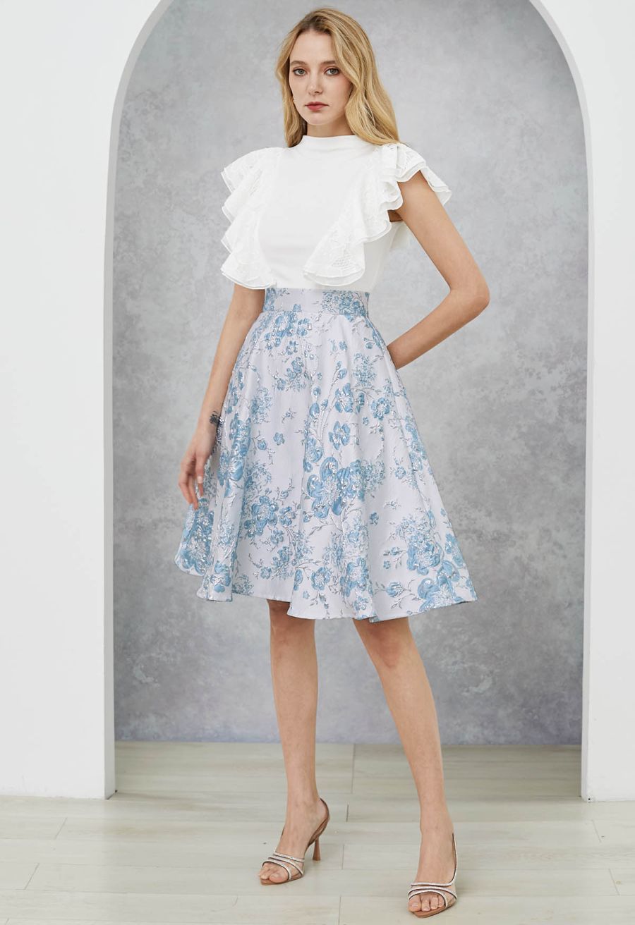 Tiered Ruffle Lace Mock Neck Sleeveless Top in White