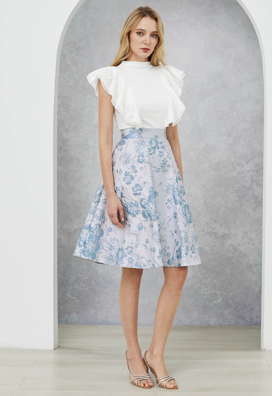 Tiered Ruffle Lace Mock Neck Sleeveless Top in White