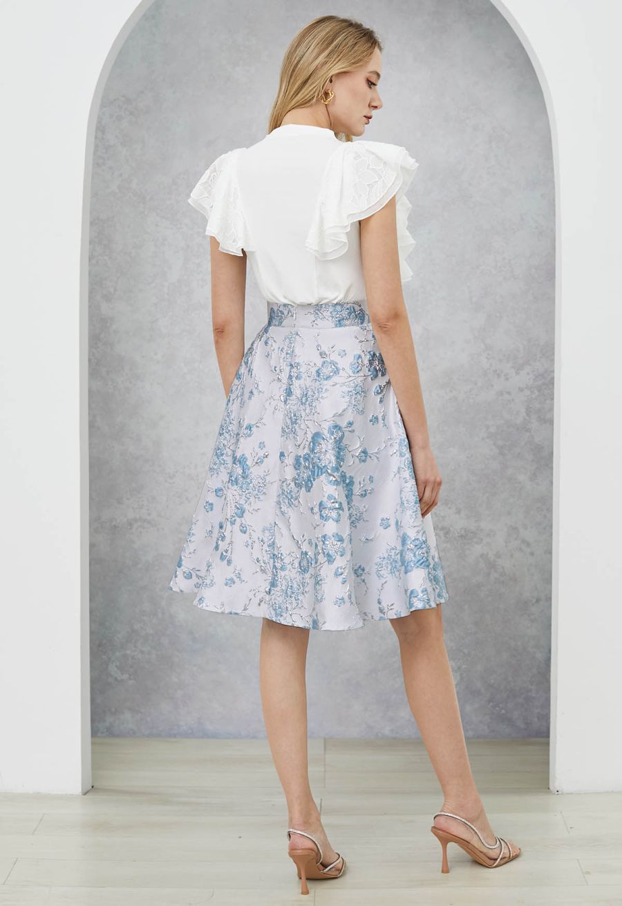Tiered Ruffle Lace Mock Neck Sleeveless Top in White