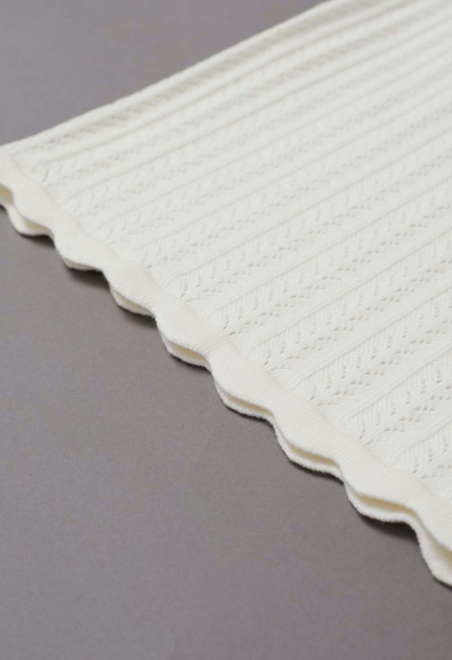 Scalloped Edge Pointelle Knit Top in Ivory