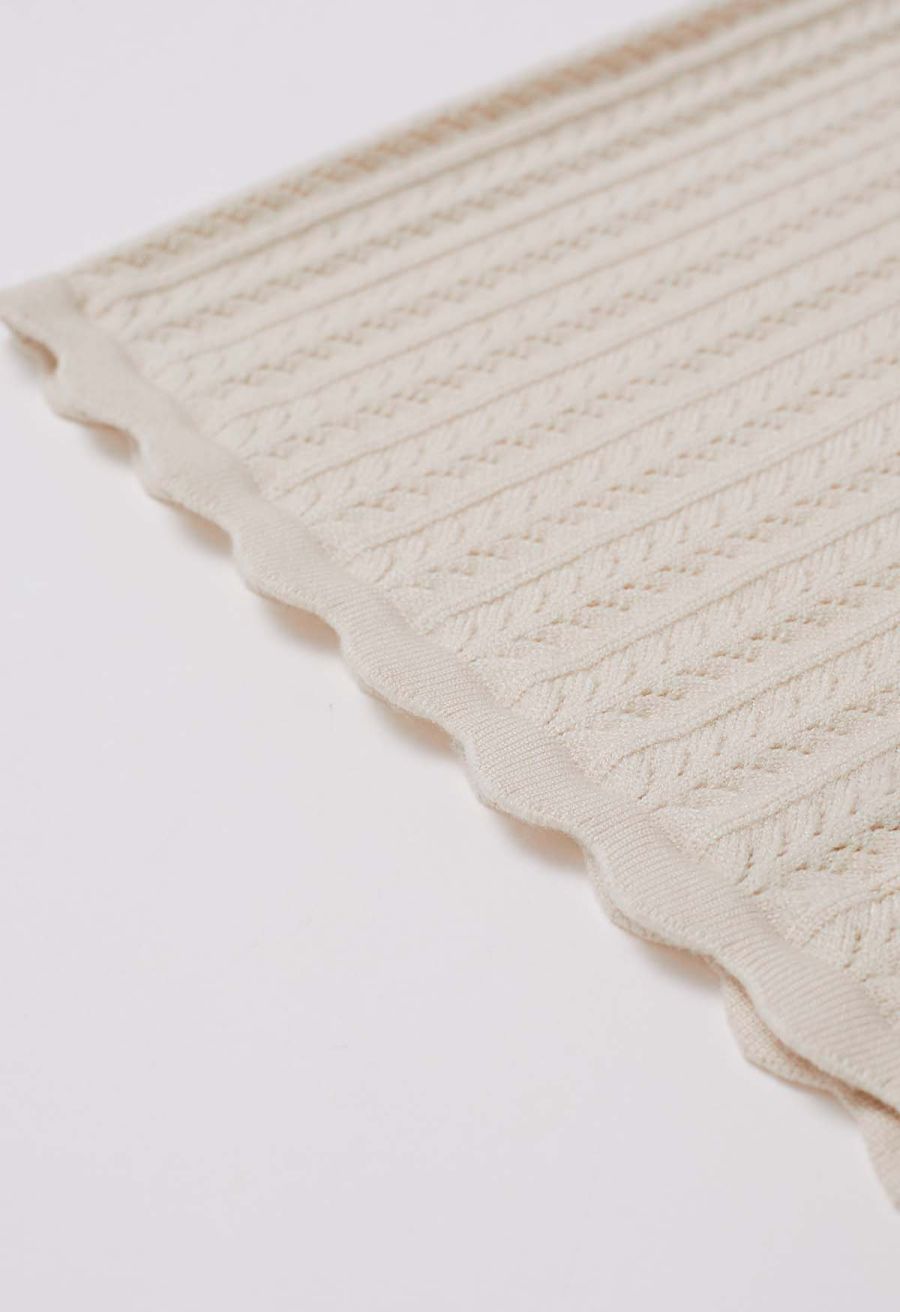 Scalloped Edge Pointelle Knit Top in Cream