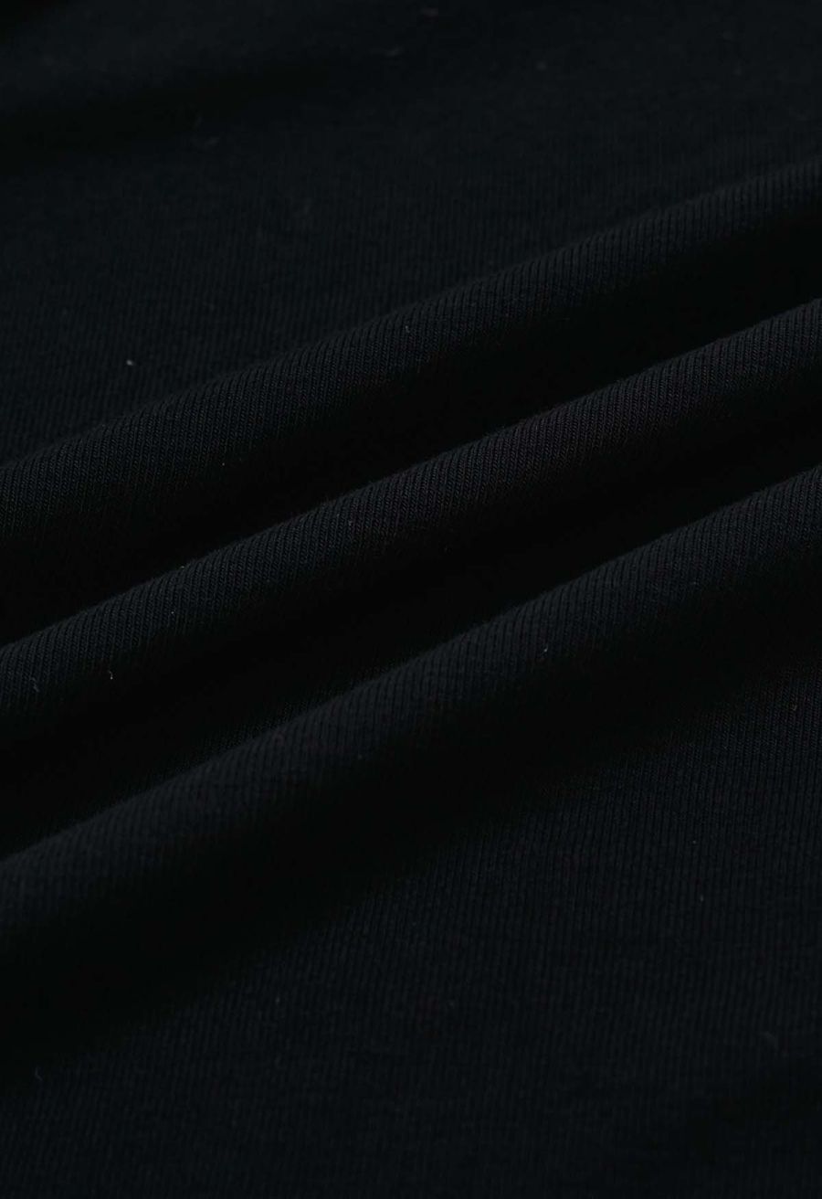 Asymmetric Neckline Ruched Short Sleeve Top in Black