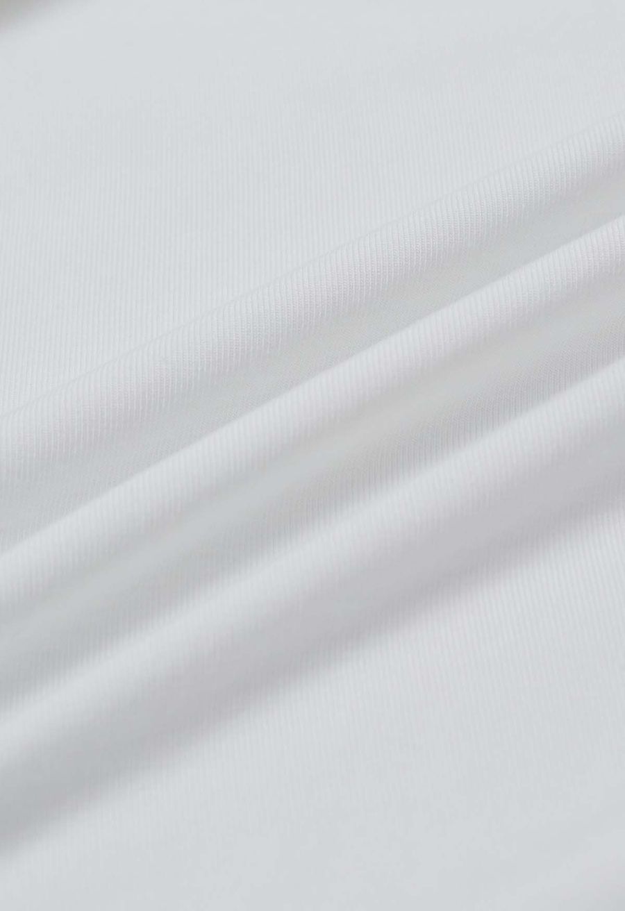 Asymmetric Neckline Ruched Short Sleeve Top in White