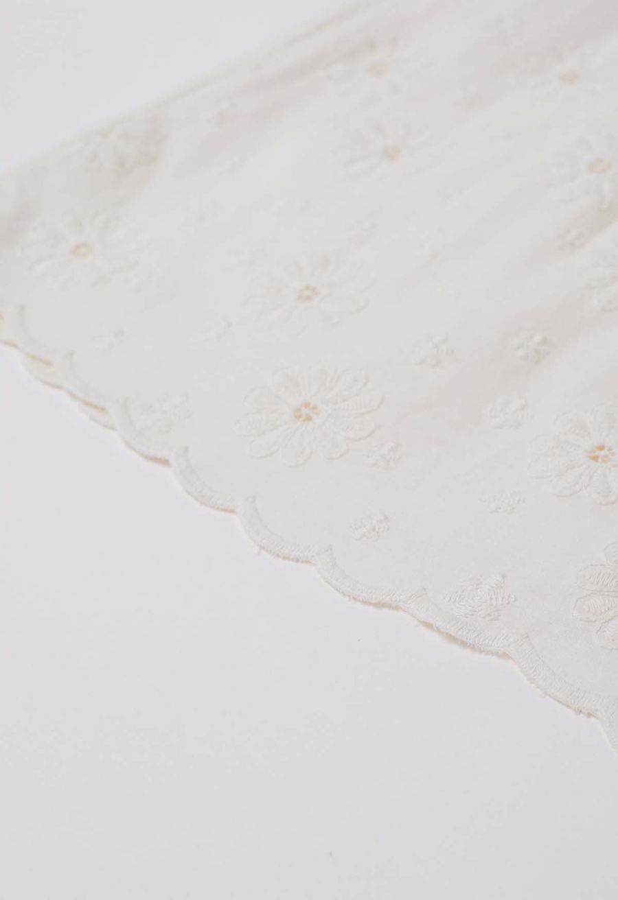 Daisy Era Embroidery Cotton Maxi Skirt in Cream