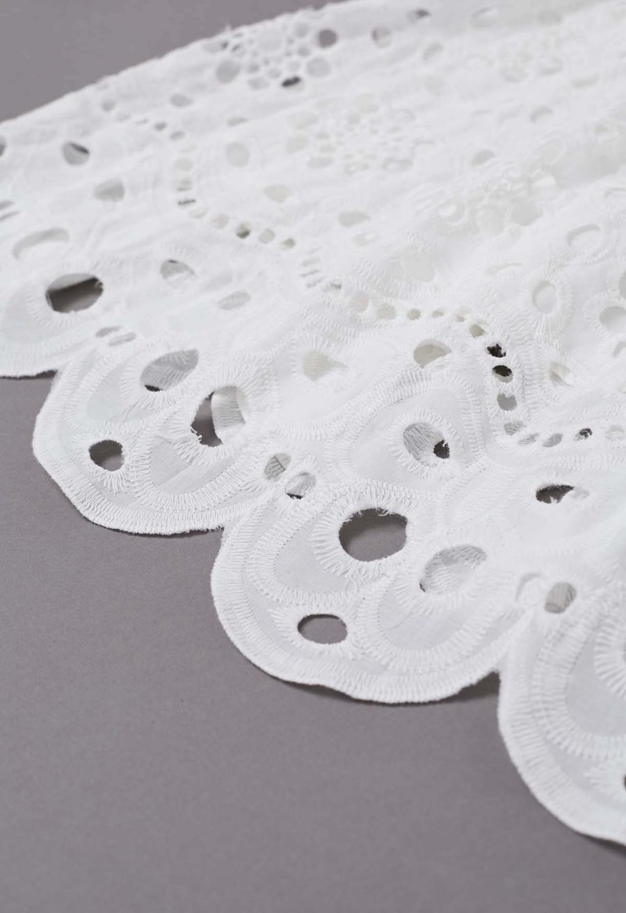 Full Embroidery Eyelet Cotton Maxi Skirt in White