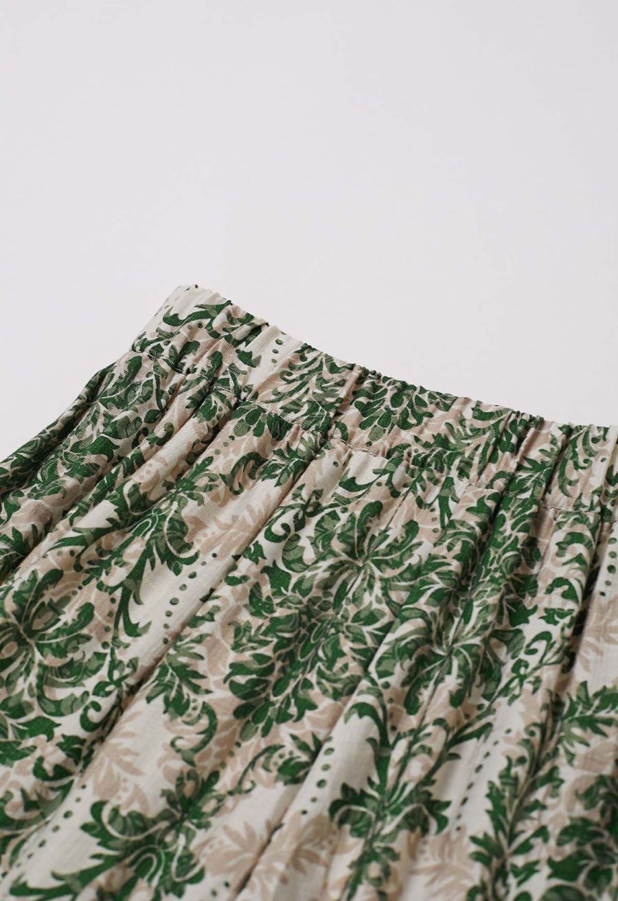 Sunny Days Wide-Leg Pants in Green Damask