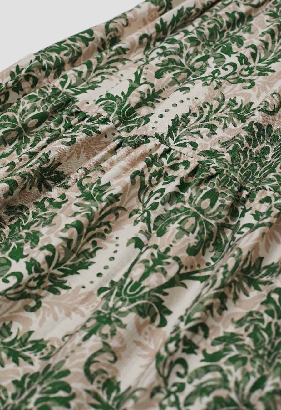 Sunny Days Wide-Leg Pants in Green Damask