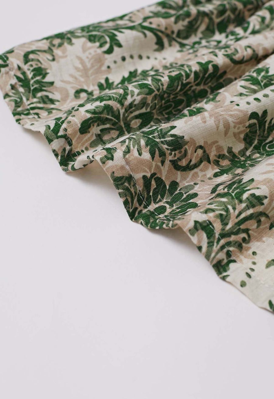 Sunny Days Wide-Leg Pants in Green Damask