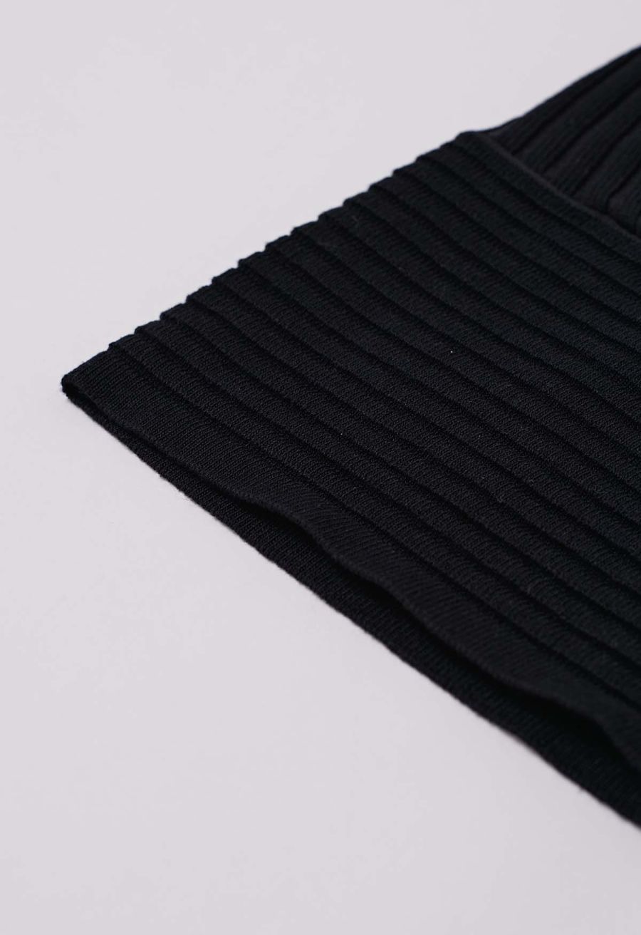 V-Neck Faux-Wrap Sleeveless Ribbed Knit Top in Black