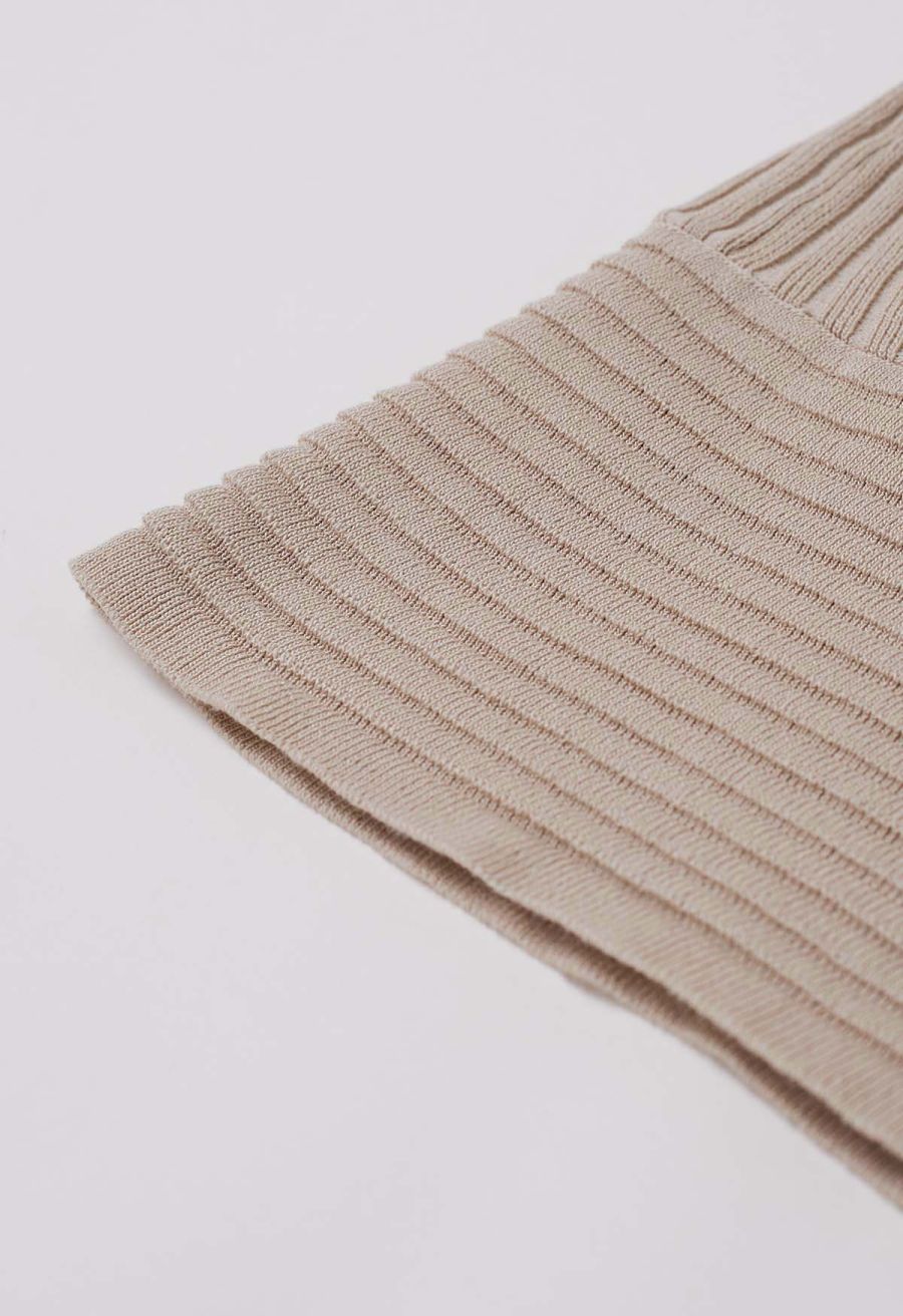 V-Neck Faux-Wrap Sleeveless Ribbed Knit Top in Oatmeal
