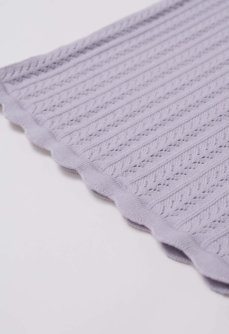 Scalloped Edge Pointelle Knit Top in Lilac