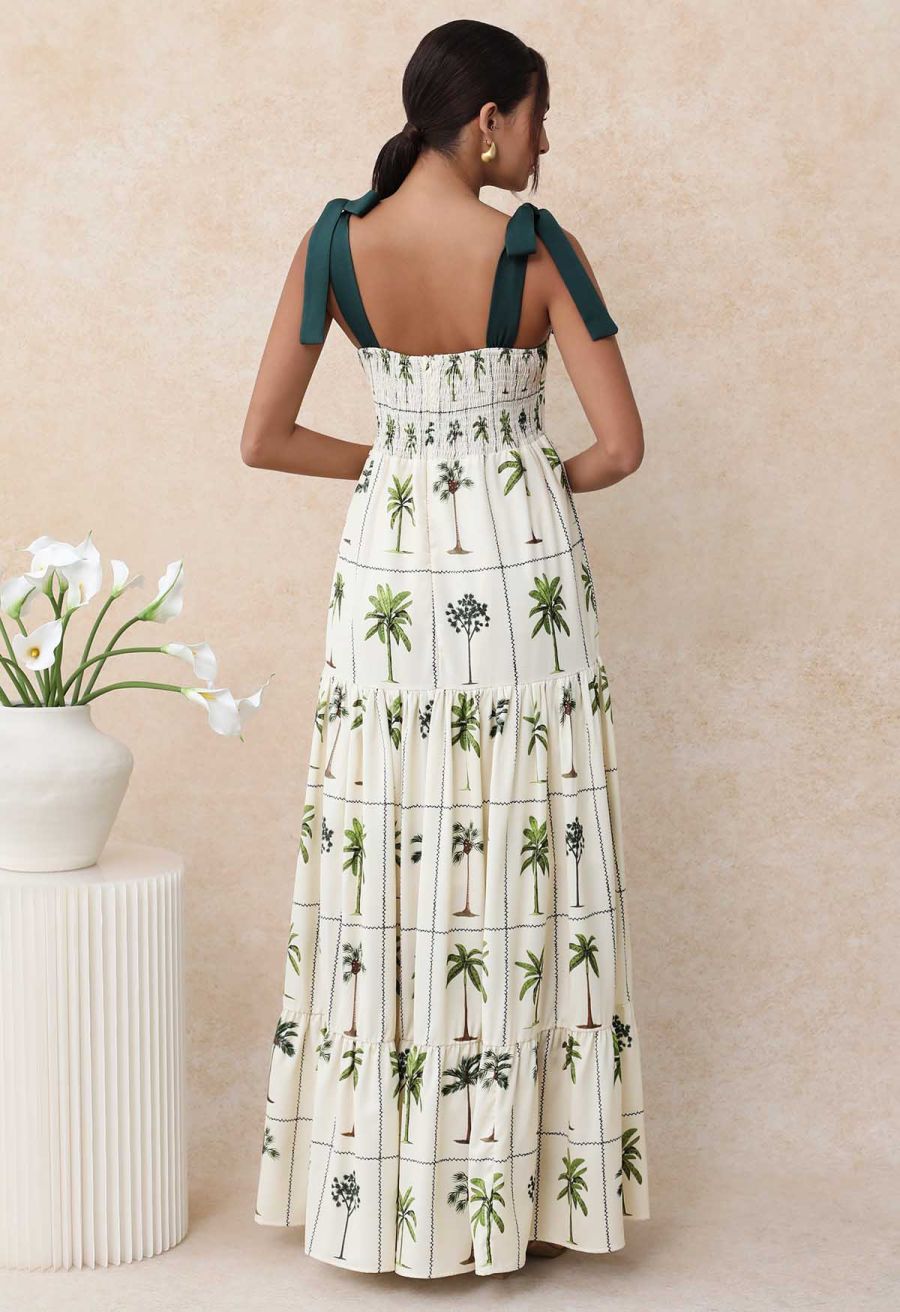 Tropical Tree Tie-Shoulder Cami Maxi Dress