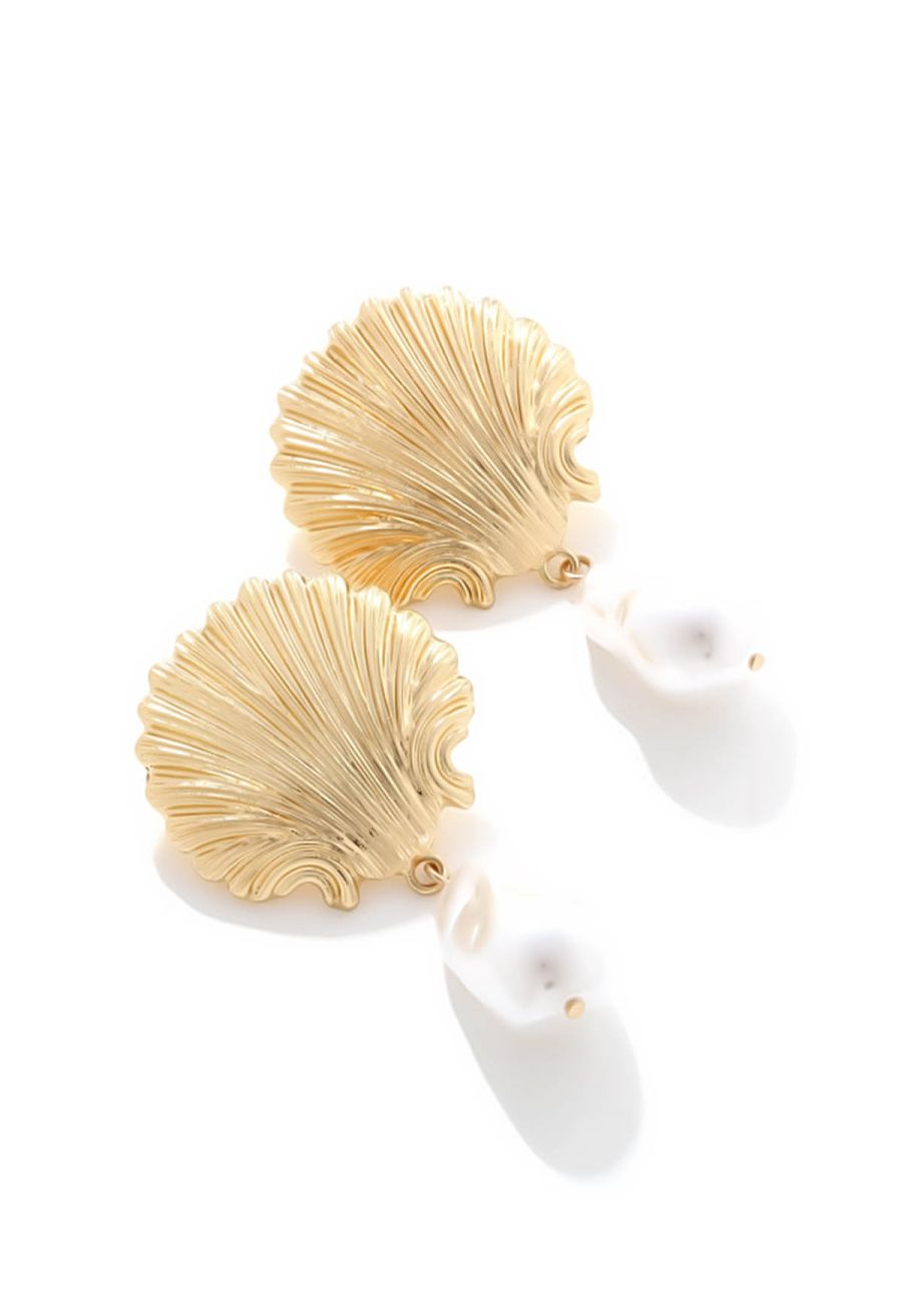 Golden Shell Baroque Pearl Earrings