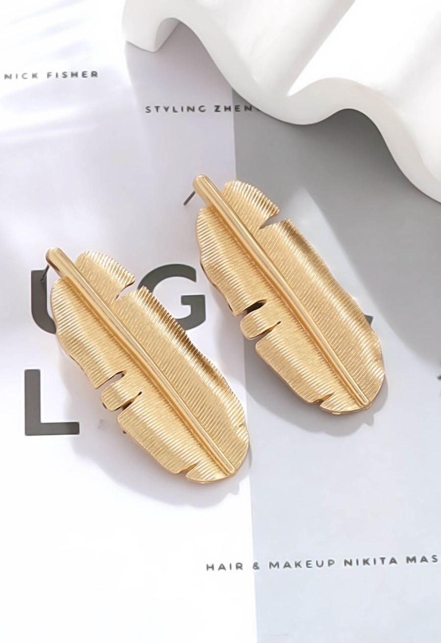 Golden Tropical Leaf Earrings